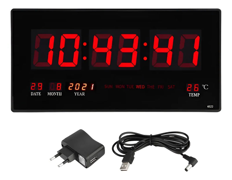 Reloj de pared LED digital grande con temperatura de día, mes y año