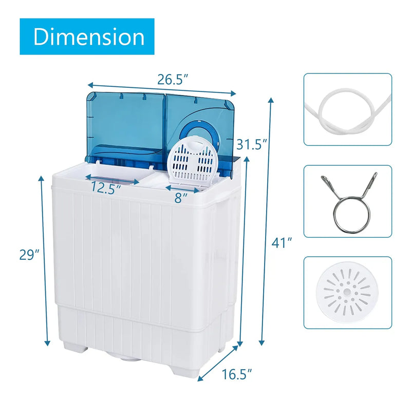 Lavadora Portátil Doble Tina 11.79 Kg Con Temporizador Y Bom