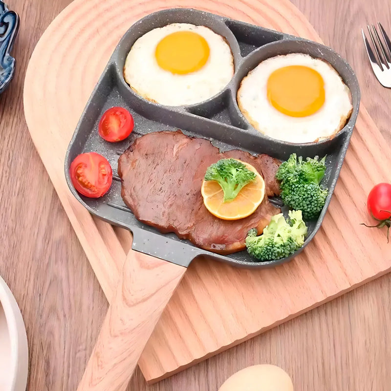Sartén Antiadherente 3 Divisiones Huevo Hamburguesa Carne