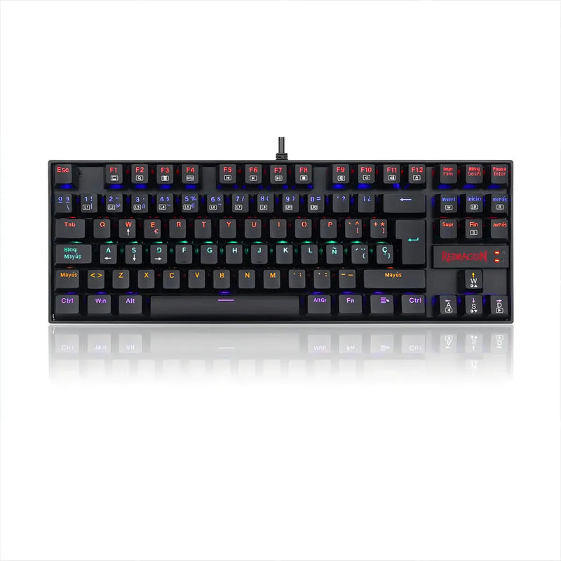 Teclado gamer Redragon Kumara K552 QWERTY español latinoamérica color negro con luz rainbow