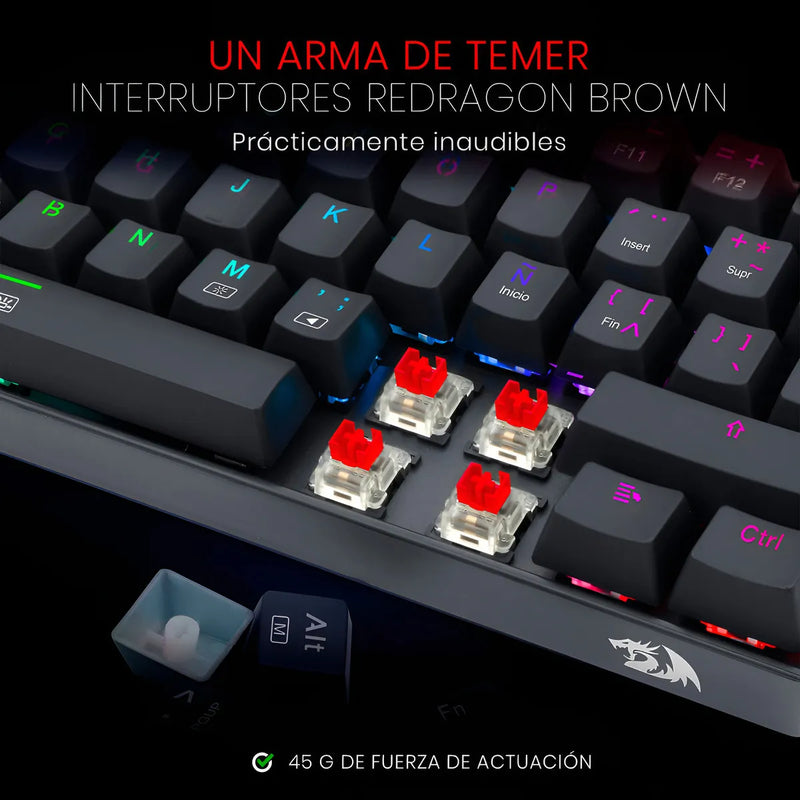 Teclado Dragonborn K630 Qwerty Red Negro Con Luz Rgb Españo Idioma Español Latinoamérica Color Del Teclado Negro