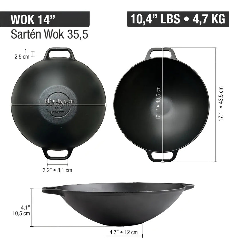 Sarten Wok 14 De Hierro Fundido Esmaltado Victoria Color Negro