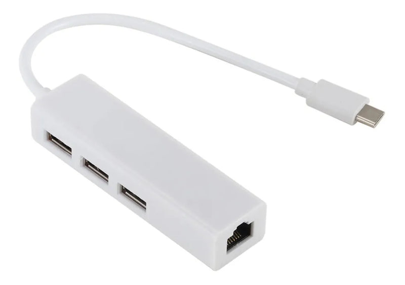 Adaptador De Usb Tipo C A A Rj45 Base 100+ 3 Puertos Usb 2.0