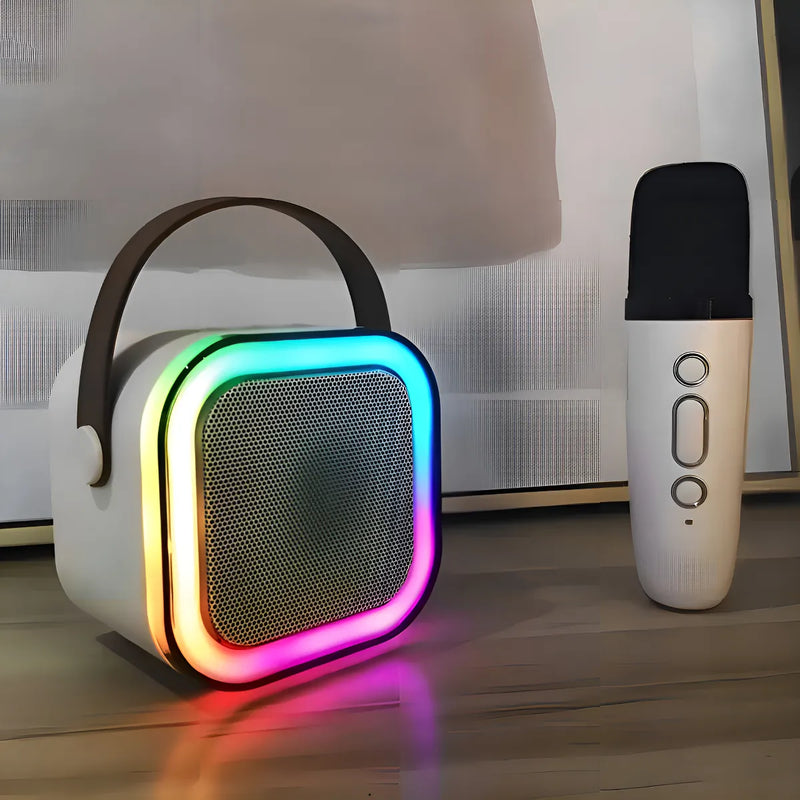 Mini Parlante Karaoke K12 Audiok Con Efectos De Luz Y Efectos De Voz Color Rosa