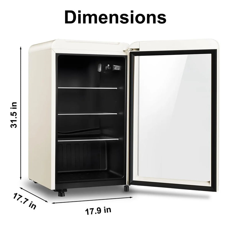 Refrigerador Mini De Bebidas Retro Con Puerta De Vidrio 3.2