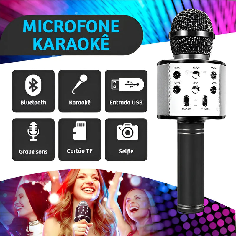 Micrófono de karaoke Bluetooth recargable inalámbrico plateado