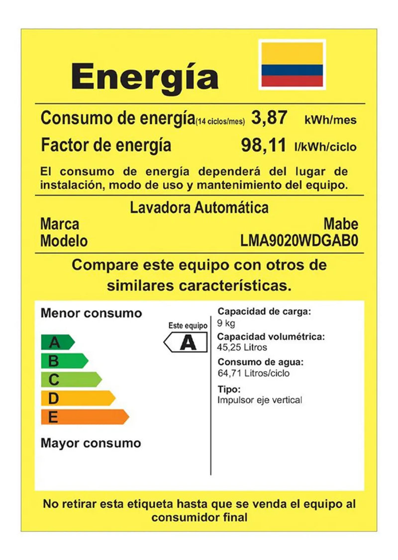 Lavadora Automática 9 Kg Carga Superior Mabe LMA9020WDGAB0 Diamond Gray