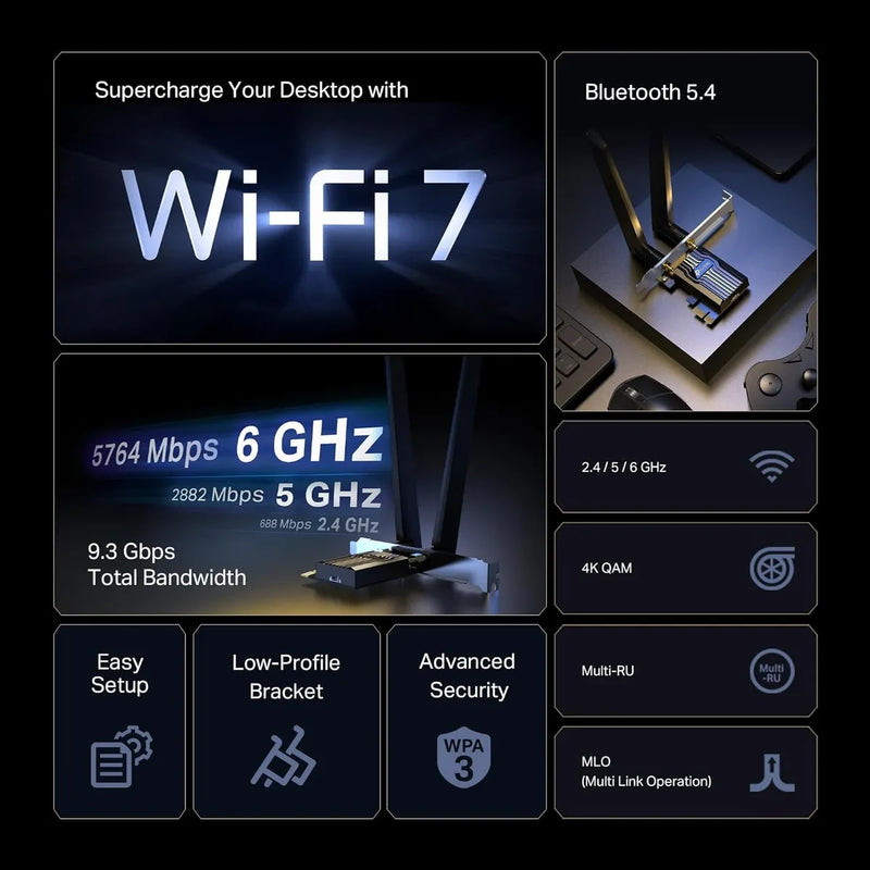 Tp-link Wifi 7 Be9300 Pcie Wifi Tri-banda Bluetooth 5.4 Pc