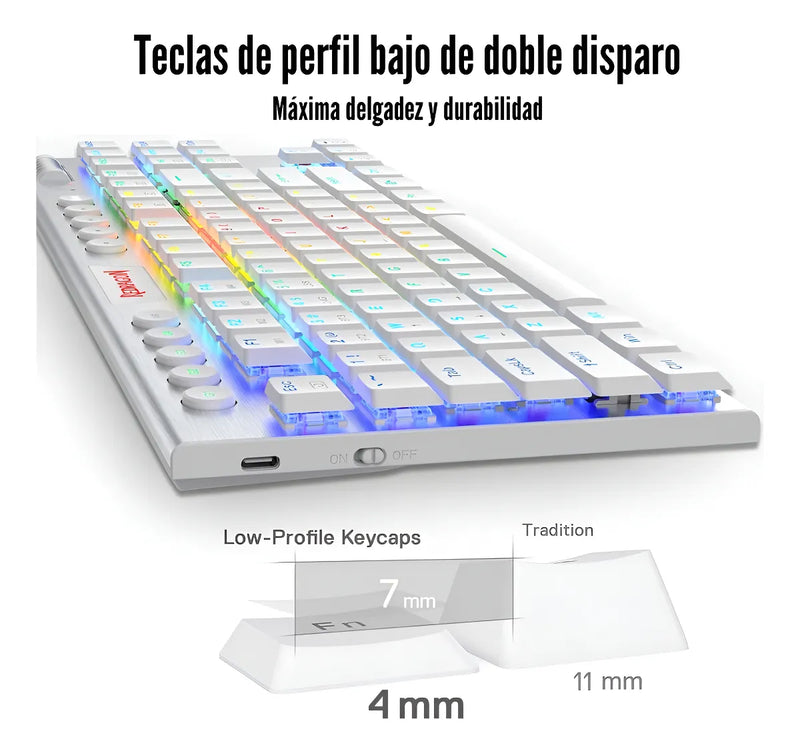 Teclado Gamer Inalámbrico Redragon Horus K621w Tkl Blanc Rgb Idioma Español Latinoamérica Color Del Teclado Blanco