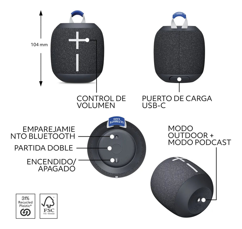Ultimate Ears Wonderboom 4, Parlante Bluetooth Negro