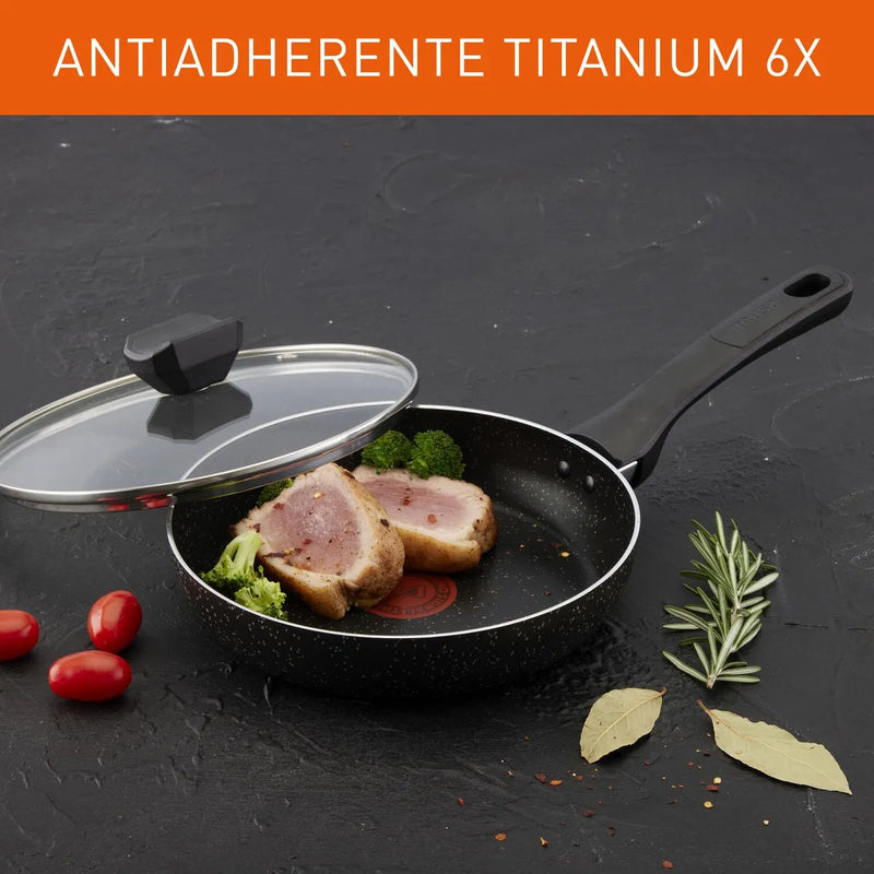 Sartén Imusa Titanium Force 20cm Antiadherente Tapa Vidrio Color Negro