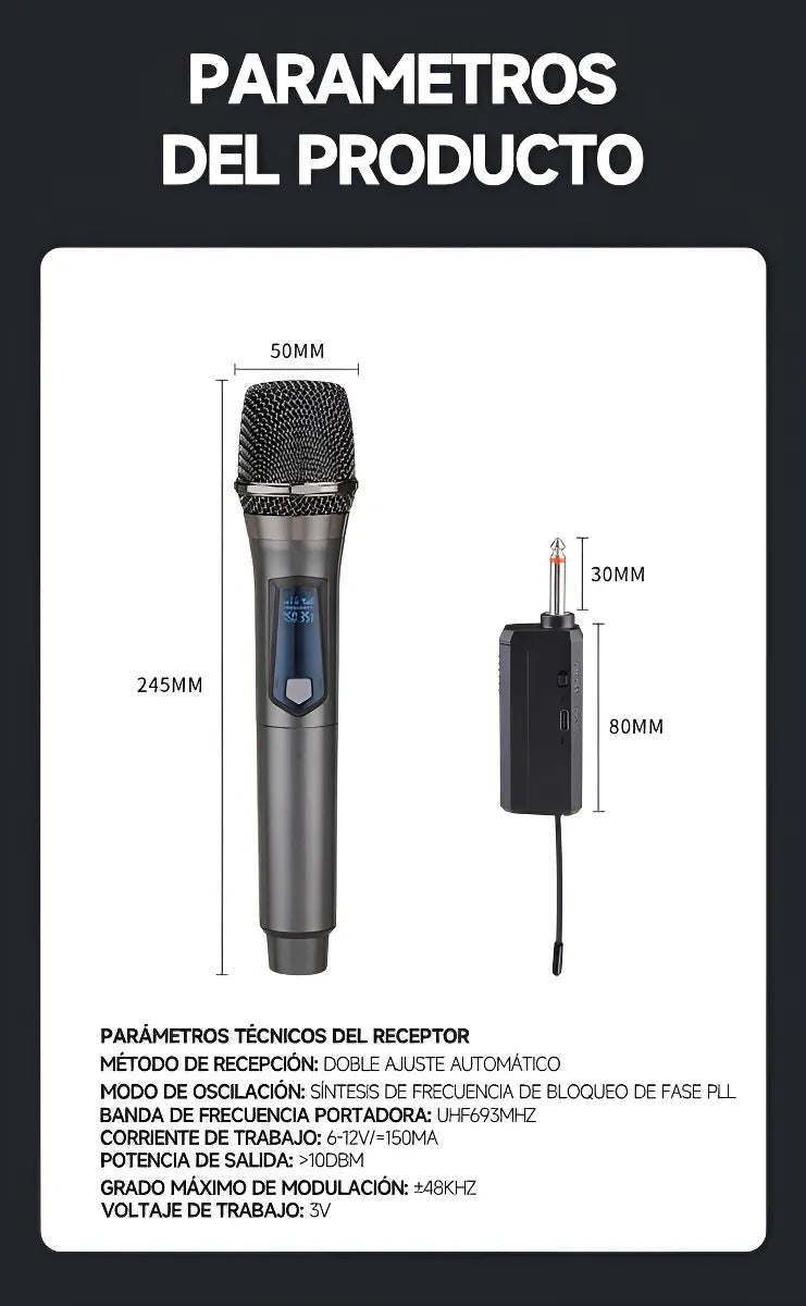 Microfono Gc W1 Dinamico Mano 1 Inalambrico Uhf Con Receptor