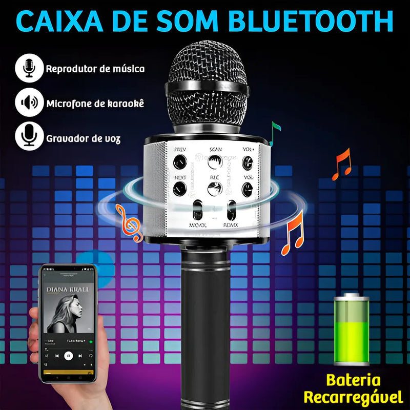Micrófono de karaoke Bluetooth recargable inalámbrico plateado
