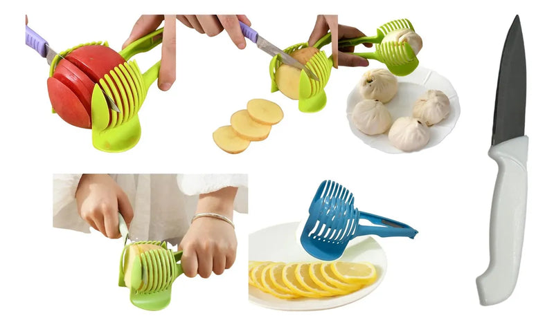 Cortadora De Frutas Verduras Y Pinzas De 2 Piezas + Cuchillo Rosa Chicle