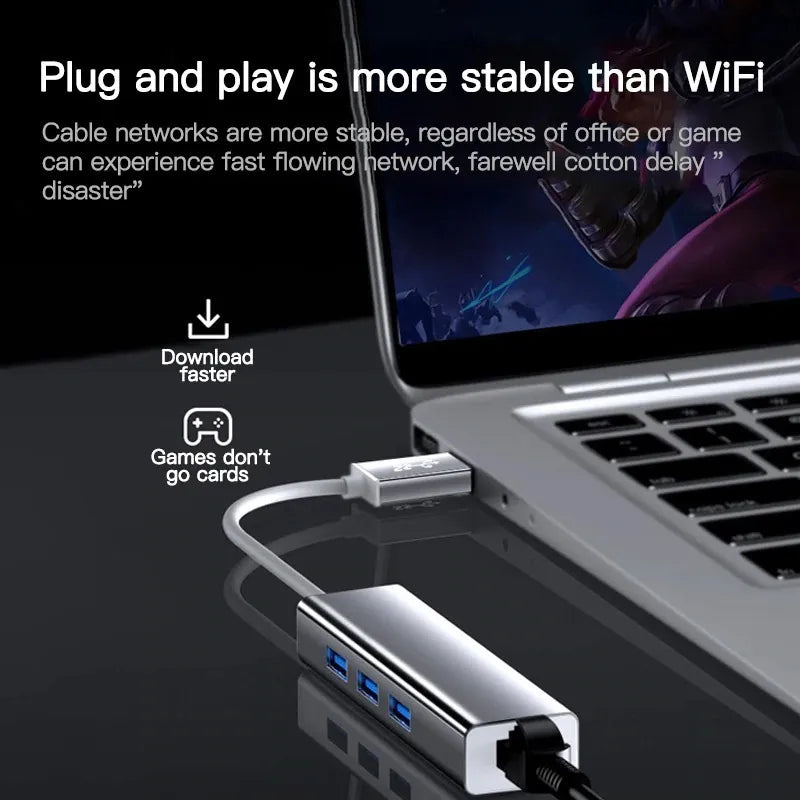 Adaptador De Red Tipo C A Rj45 Ethernet 3.0 + Hub 3.0 4en1