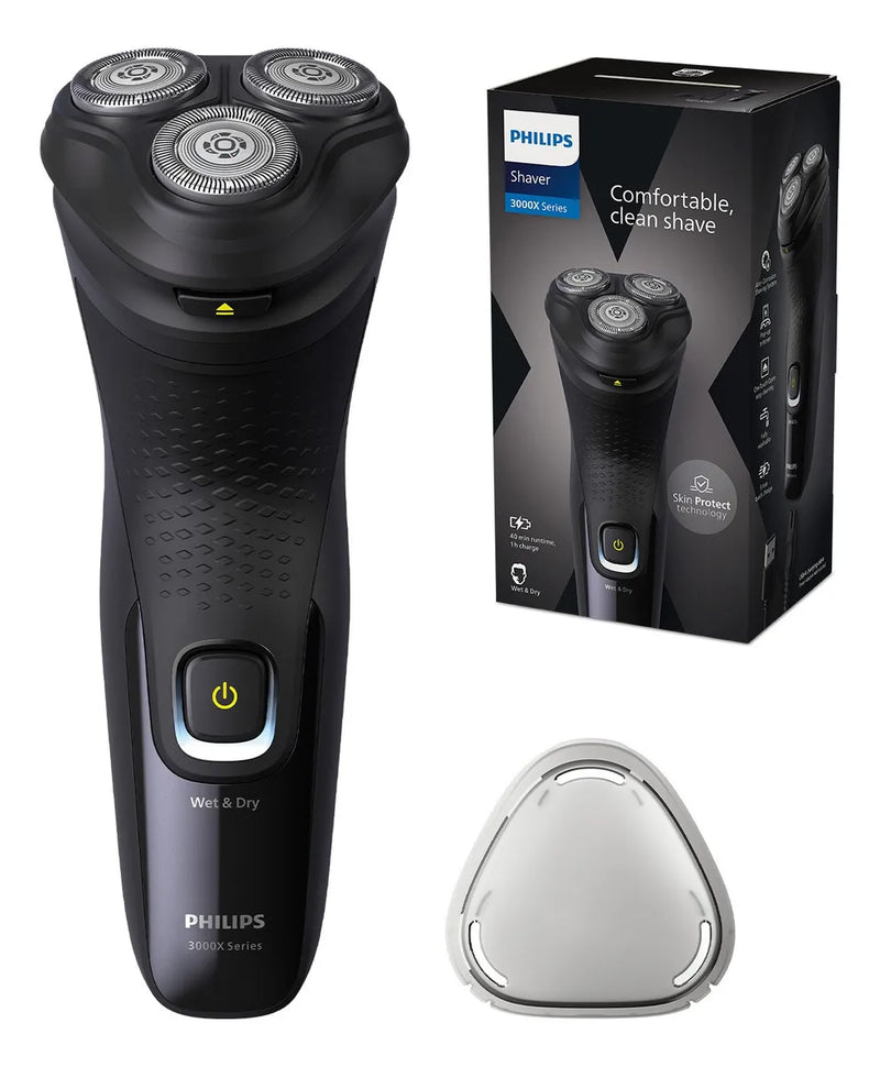 Philips Shaver 3000X Series, Afeitadora eléctrica en seco y húmedo, Tecnología SkinProtect, Recortador emergente, Máquina de afeitar, Deep Black, Modelo X3021/00