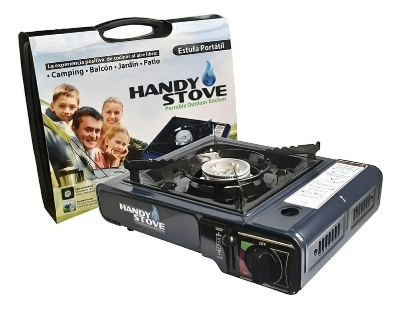 Estufa Gas Portable Camping Butano 4 Tanques Cocina Chispaut Color Negro