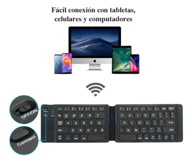 Mini Teclado Inalambrico Plegable Portatil, Bluetooth Color del teclado Blanco