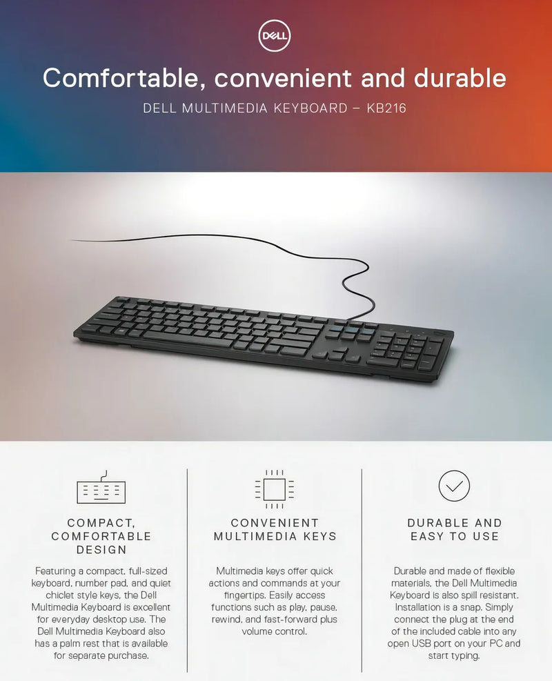 Teclado Dell KB216-BK-LTN QWERTY español color negro