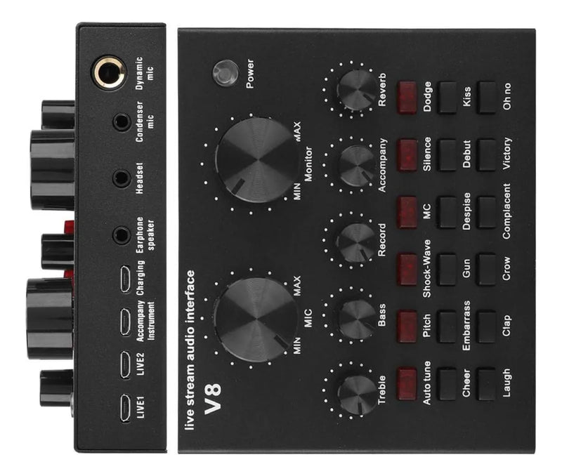 Mezcladora Tarjeta Sonido V8 Audio Grabacion Efectos Interfa Negro