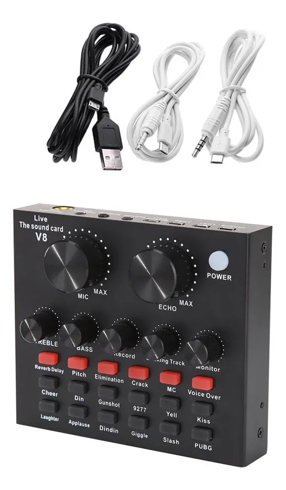 Microfono Profesional + Tarjeta De Sonido V8 Color Negro