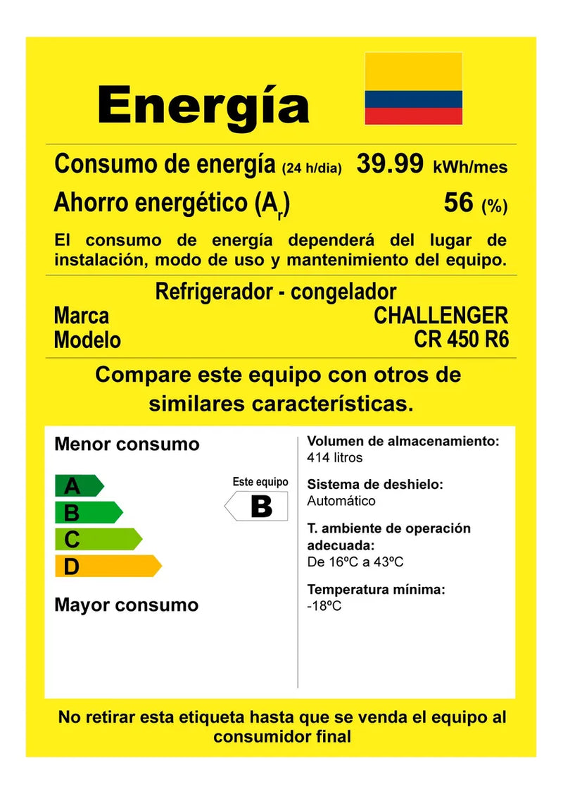 Nevera Challenger No Frost 450 - Ref Cr 450 / 415l Negra