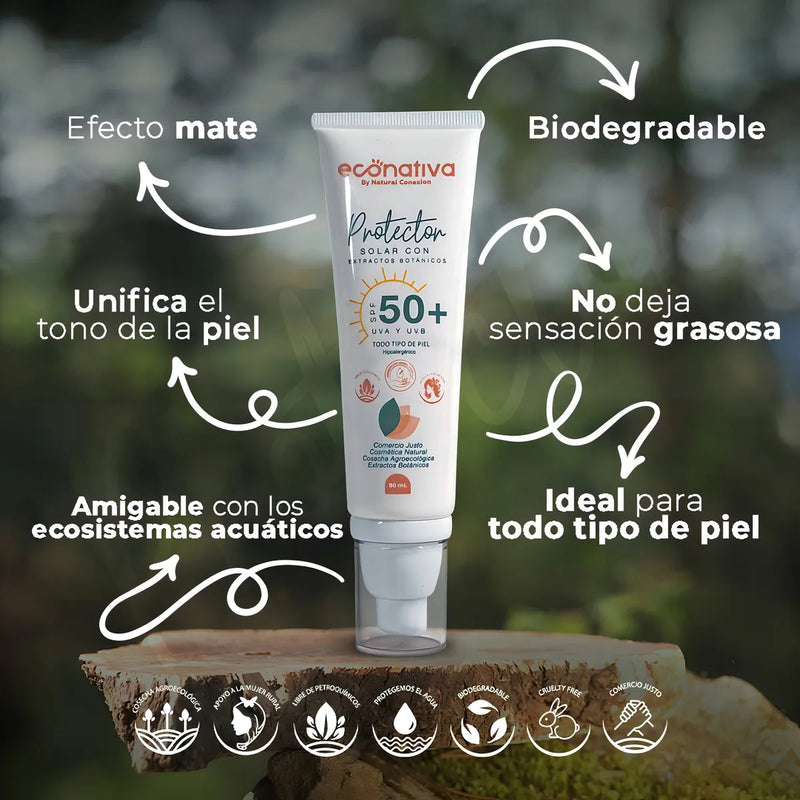 Antisolar Bloqueador Protector Solar Natural Mate Orgánico Mineral Sin Químicos Sin Olor No Comedogénico Piel Grasa Sensible Hipoalergénico Facial Para La Cara Bebés Econativa By Natural Conexion 80mL