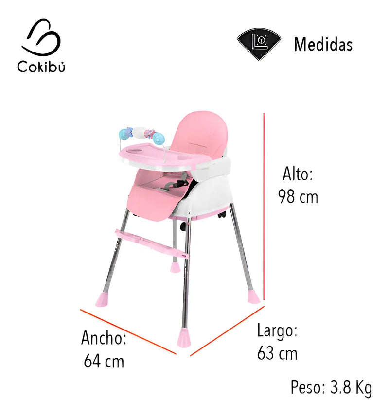 Silla Comedor Para Bebe 3 En 1 color Rosa SBEBE-1RS