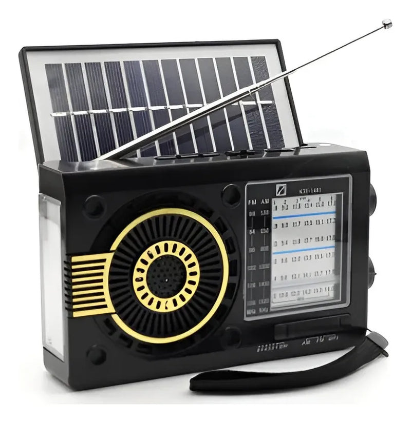 Radio Portátil 3 Bandas Retro Parlante Linterna Carga Solar Diseño