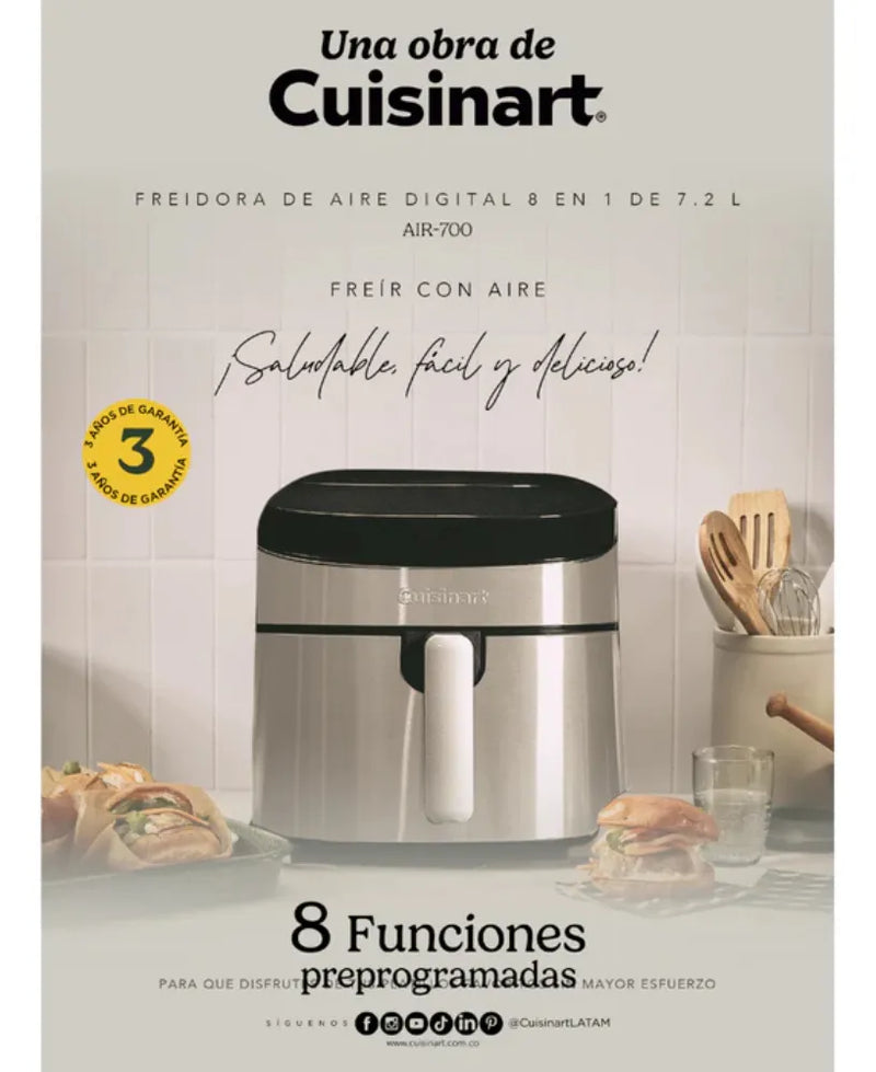 Freidor De Aire Digital 8 En 1 De 7.2l Cuisinart Air700brfp Color Gris