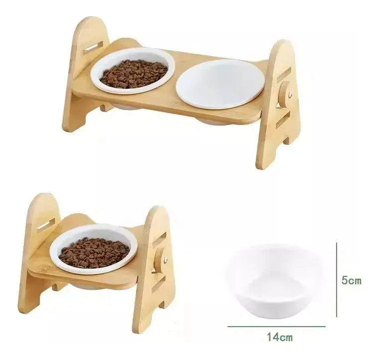 Plato Comedero Doble Graduable Antireflujo Mascotas Blanco