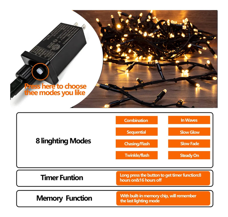 Guirnalda De Luces Led, 200 Luces Led Navidenas Para Exterio No Aplica