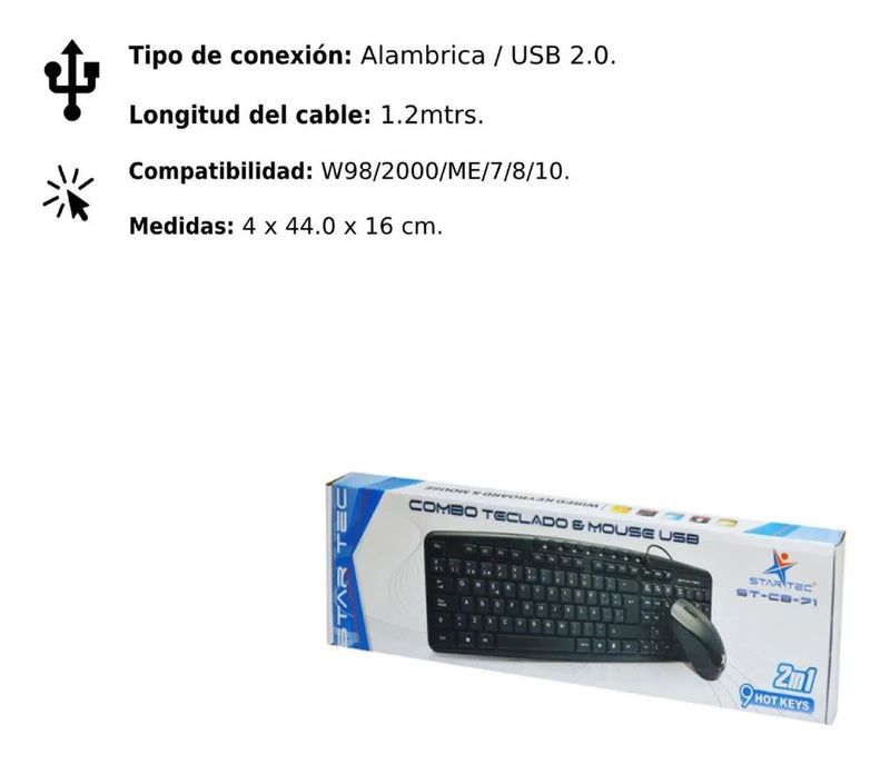 Combo Star Tec Mouse + Teclado St-cb-71 Usb Color del mouse Negro Color del teclado Negro