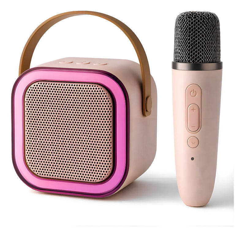 Mini Parlante Karaoke K12 Audiok Con Efectos De Luz Y Efectos De Voz Color Rosa