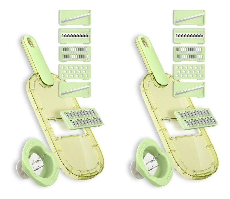Combo X2: Pelador Y Rallador Verduras Protector 6en1 Chefmas Verde