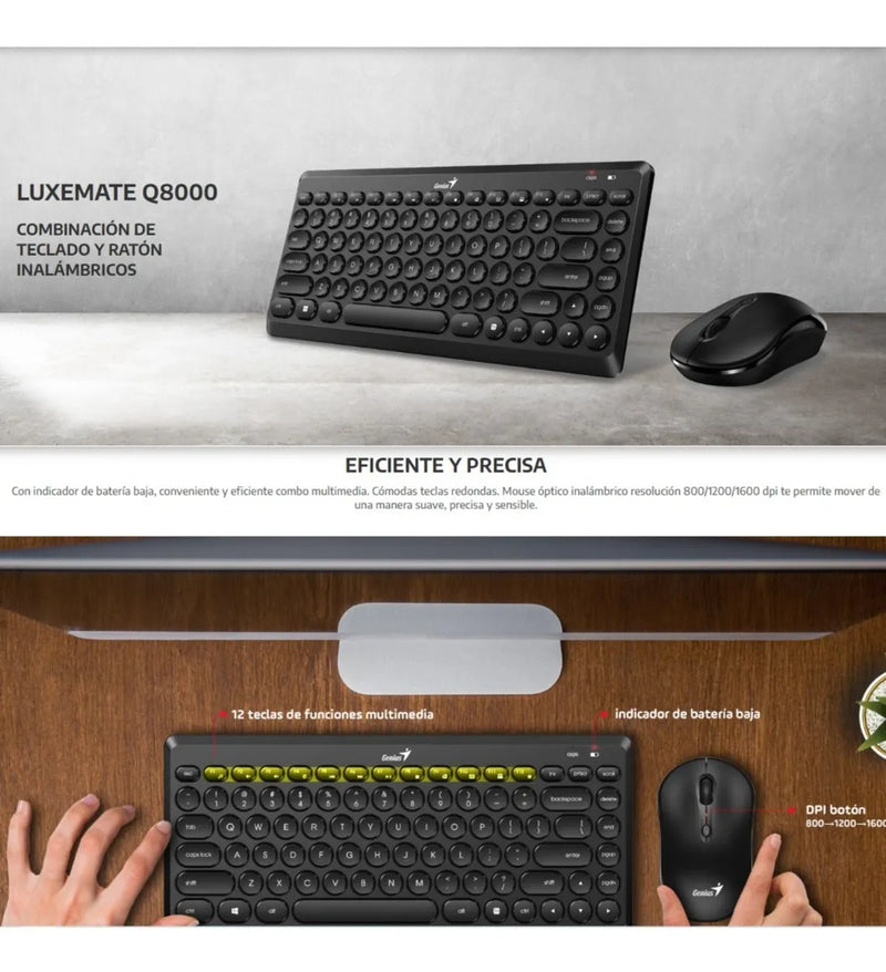 Combo Mini Teclado Y Mouse Portatil Inalambrico Q8000 Genius Color del teclado Negro