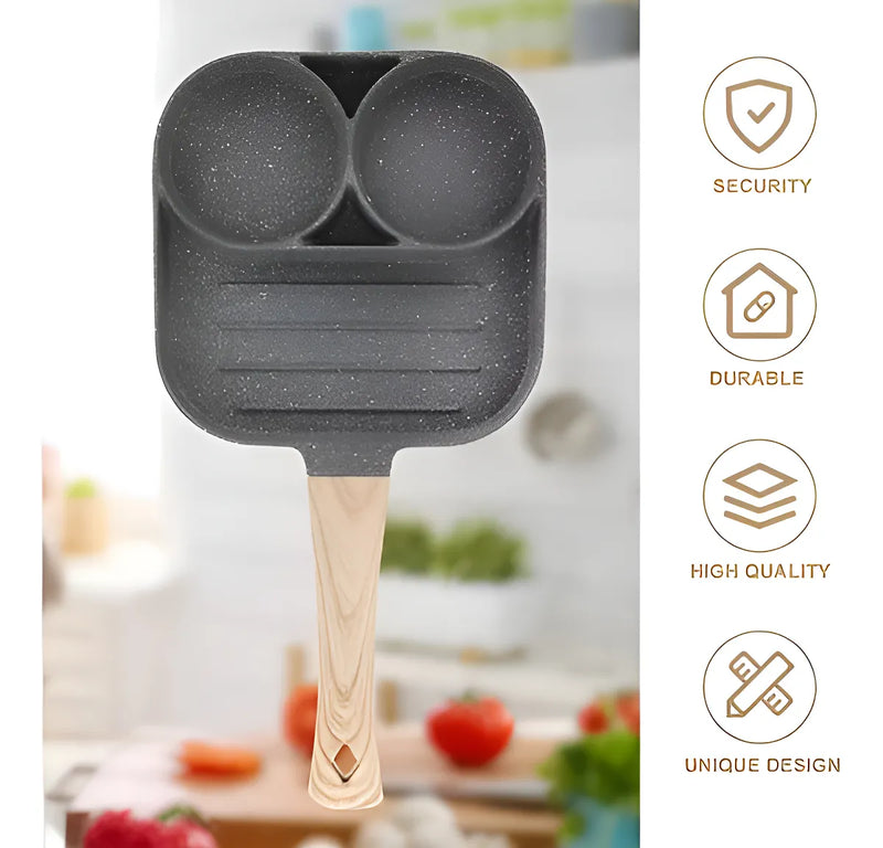 Sartén multiusos 3 en 1 con separadores para huevos y hamburguesas, color gris