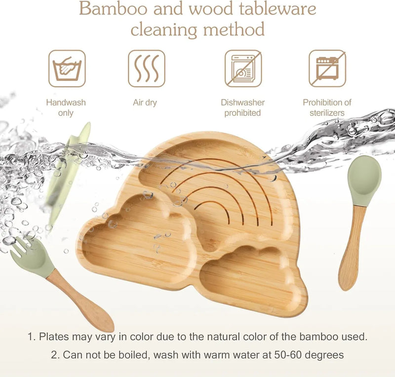 Set De Platos De Bambú Antideslizante Y Silicona Para Bebés