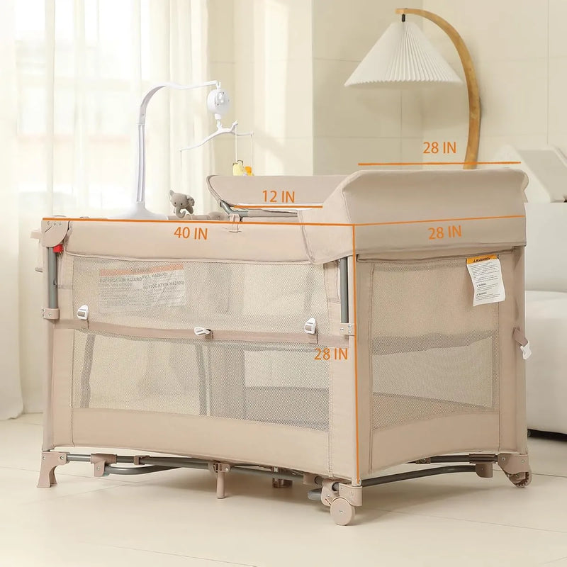 Cuna Plegable 5 En 1 Con Cambiador Y Música Beige