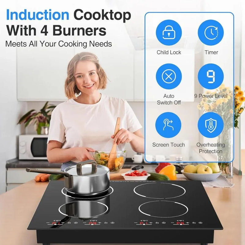 Estufa De Inducción 3600w Renahouse 4 Puestos Moderno Negro