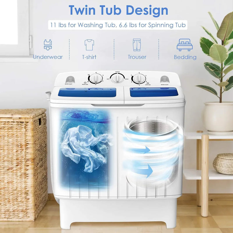 Lavadora Portátil Compacta De Doble Tina De 17.6 Libras