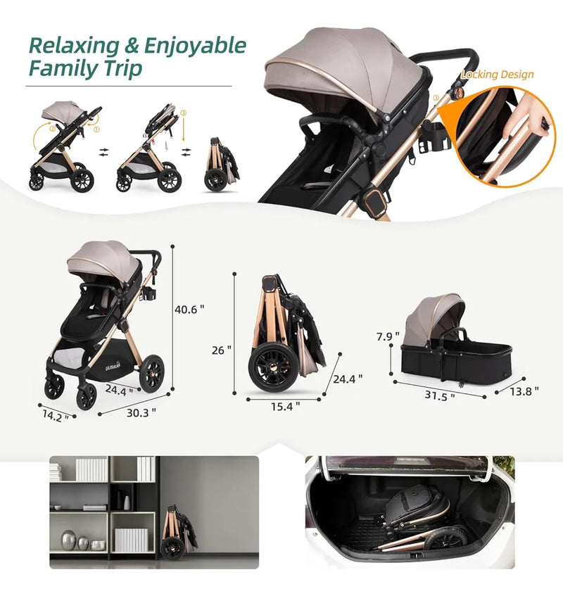 Cochecito De Bebé Convertible 6 En 1 Con Modo Moisés