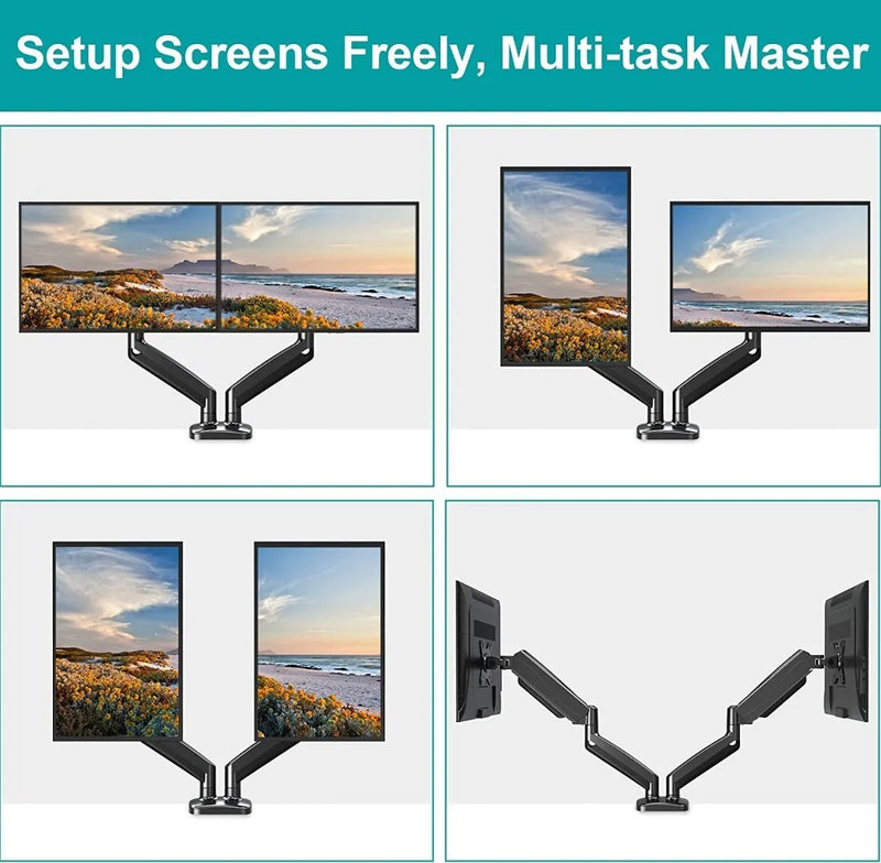 Soporte Monitor Dual Para Pantalla Pc De 17 A 33 Pulgadas Negro