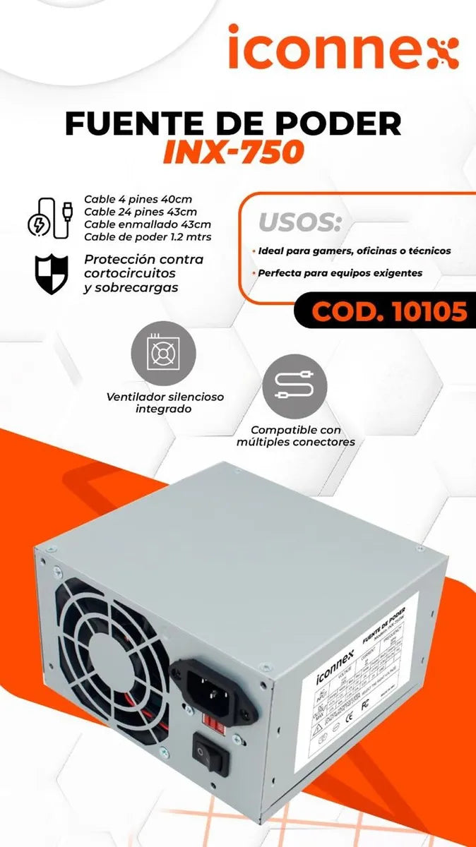 Iconnex Atx 750w Fuente De Poder Alimentación Para Pc Gris