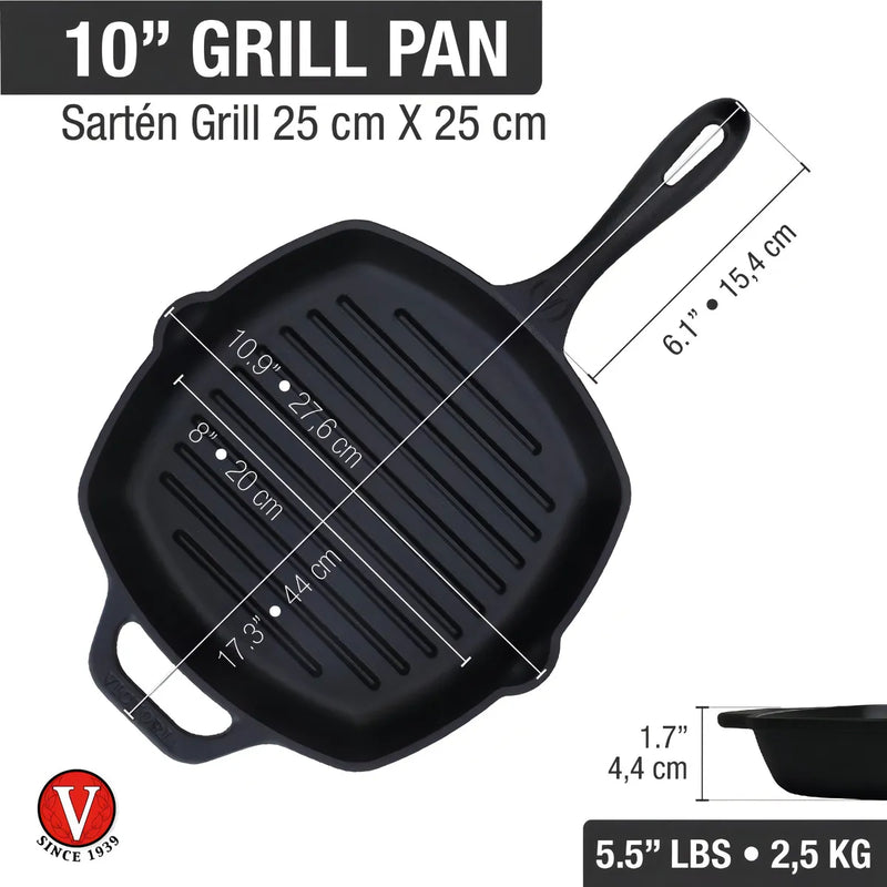 Sartén De Hierro Cuadrada Tipo Grill Con Mango 25x25cm Curado