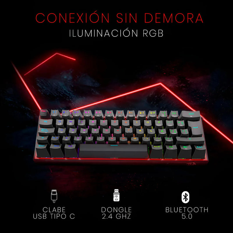 Teclado Mecánico Redragon Fizz Pro K616 Rgb Wireless Dual Color Del Teclado Negro Idioma Español Latinoamérica