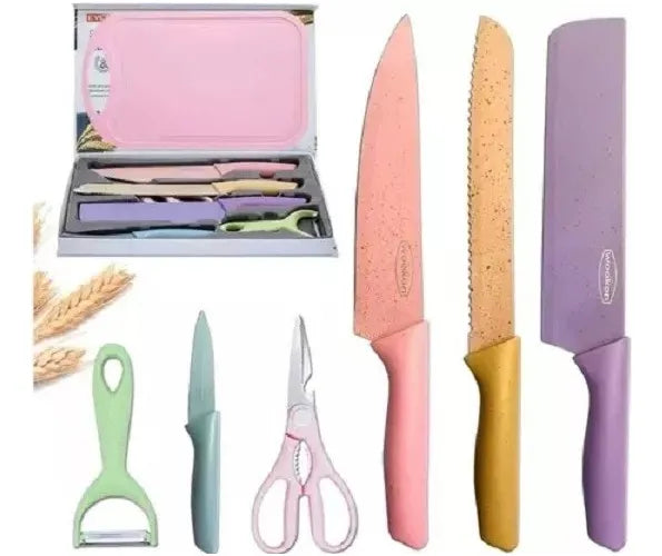 Juego De Cuchillos Set X6 Piezas Colores Pastel + Estuche Pateles
