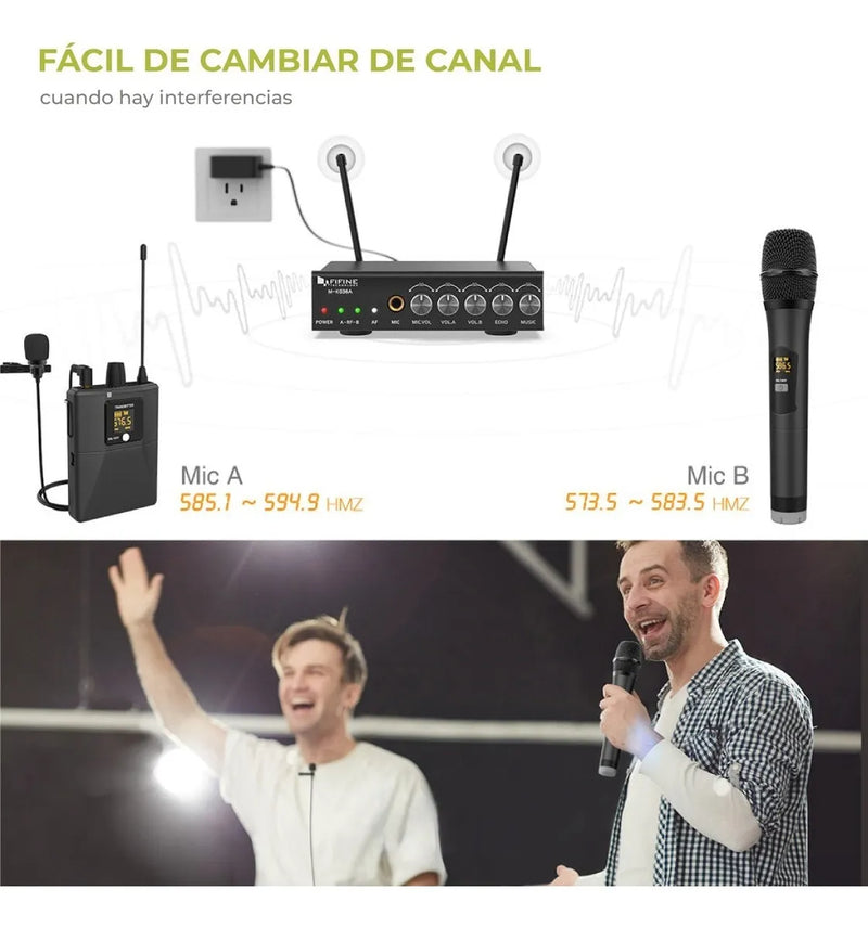 Sistema de micrófono UHF con doble cable Fifine K036, color negro