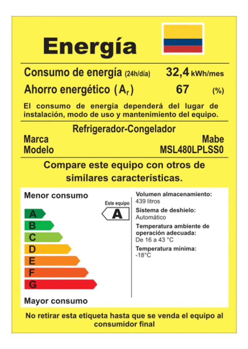 Nevecón Inverter Side By Side 480 Litros Brutos Mabe MSL480LPLSS0 Color Plateado
