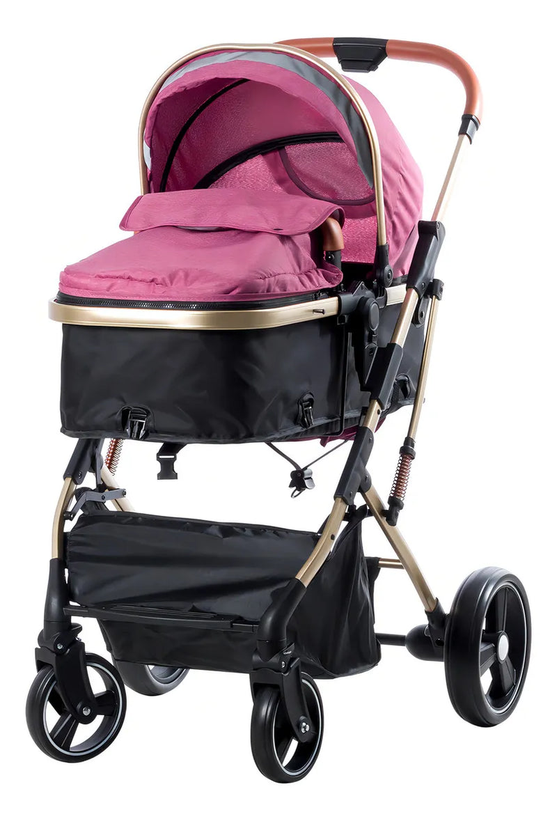 Coche Bebé Moises Plegable Ebaby Color Rosado Chasis Dorado
